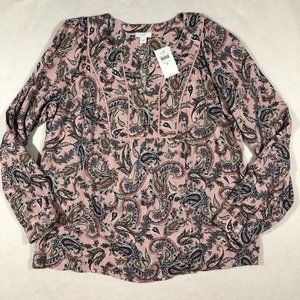 NEW J.Jill Womens Medium Floral Paisley Blouse Top Pink Multi #226661 NWT $89